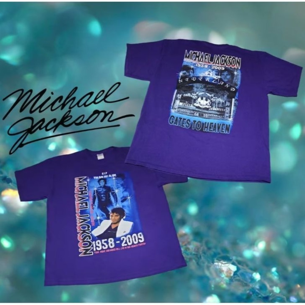 Gildan Mens Michael Jackson Tribute Memorial Graphic T-Shirt Neverland Purple XL
